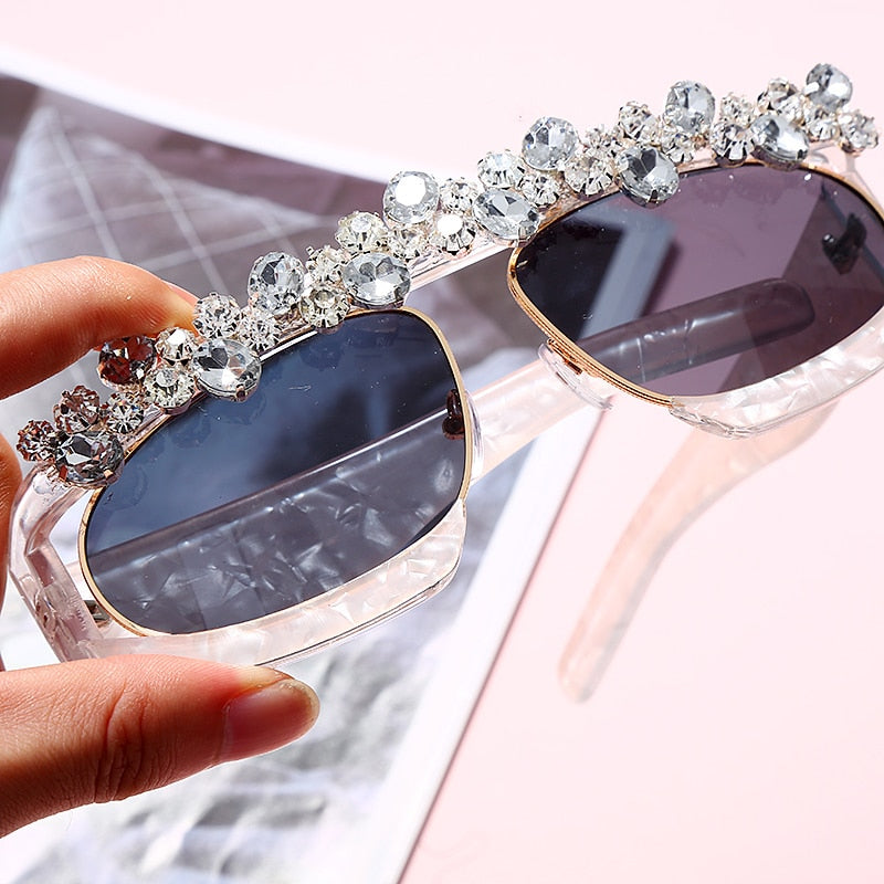 FLAWLESS Oversized Square Frame Bling Rhinestone Crystal Design Sunglasses  For Women