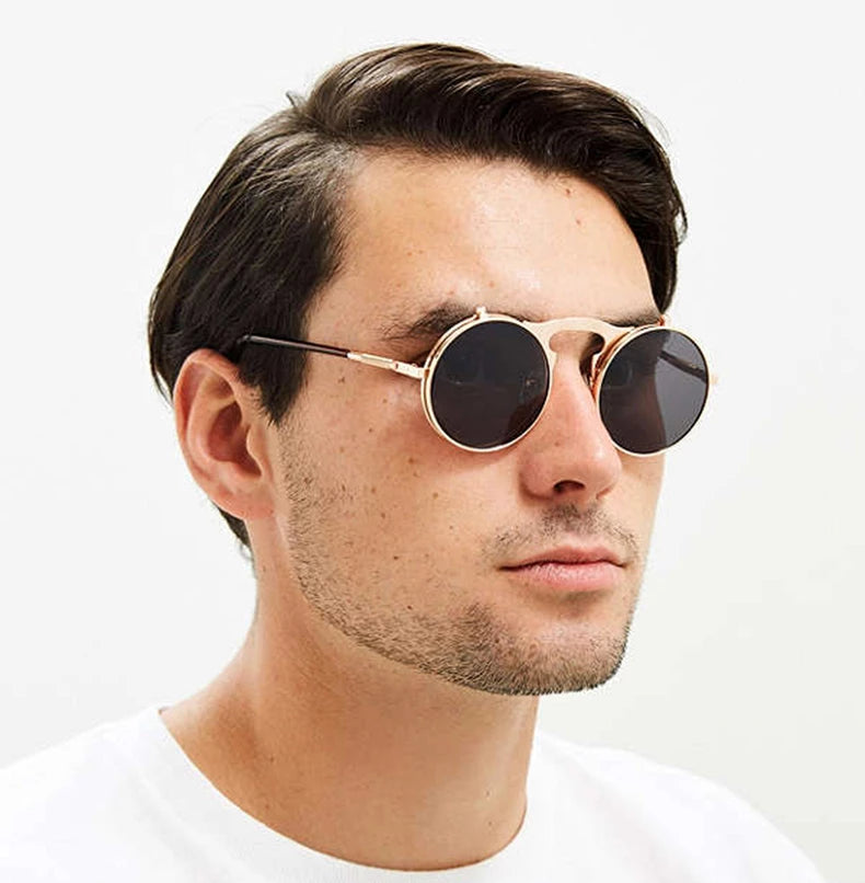 Retro Flip-Up Round Sunglasses - Weekend Shade Sunglasses