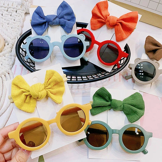 " Coco Melon" Inspired Kids Sunglasses & Bow Set