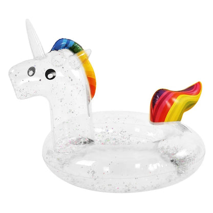 Clear Glitter Inflatable Unicorn Swimming Ring Float