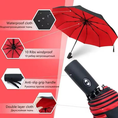 Automatic open and close 10 rib double layer Windproof Travel Umbrella