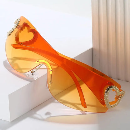 “Heartless” Orange Rimless Shield Sunglasses