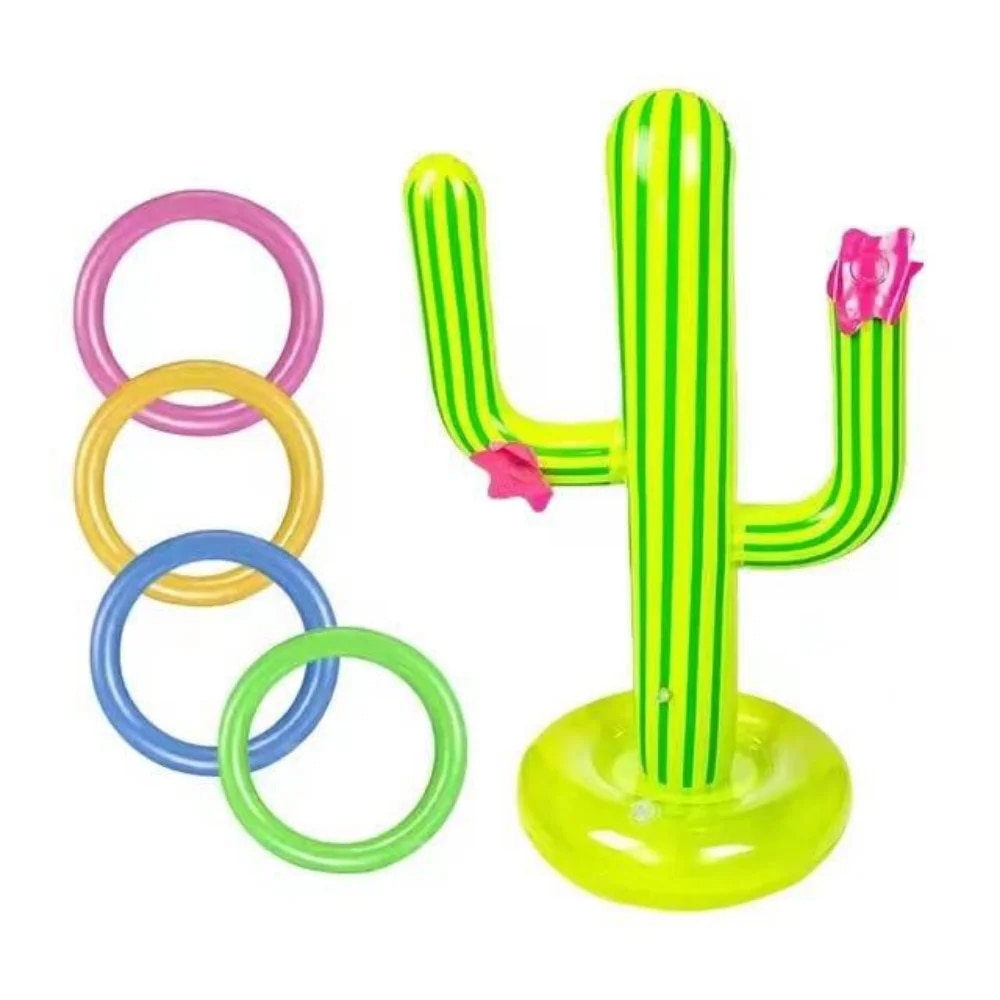 Inflatable Cactus Ring Toss Game Set Target Toss Floating Swimming Ring Toss Includes Inflatable Cactus,4 Color Rings for Fiesta Party Accessories Hawaiian Pool Beach Party Decoration Supplies