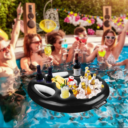 Inflatable Floating Drink Holder with Large Capacity Drink Float for Pools & Hot Tub (Black)
