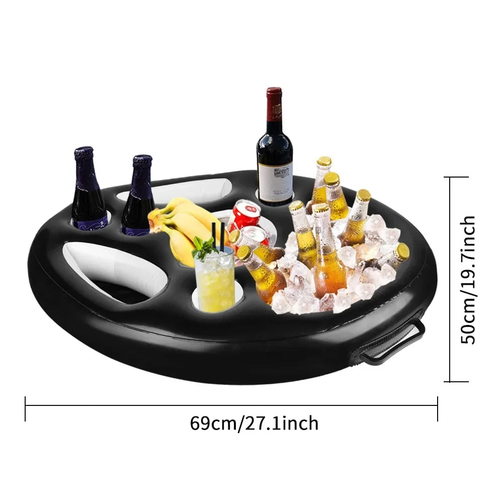 Inflatable Floating Drink Holder with Large Capacity Drink Float for Pools & Hot Tub (Black)