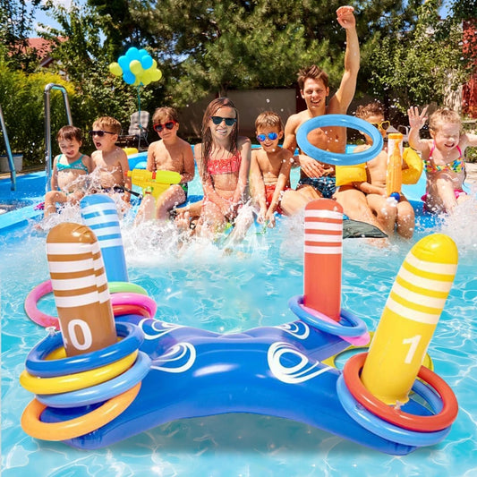Pool Toys Games for Kids - Pool Basketball Hoop plus Inflatable Ring Toss Accessories for Kid Adult Water Play Swimming Pools Floats Sport Party Supplies