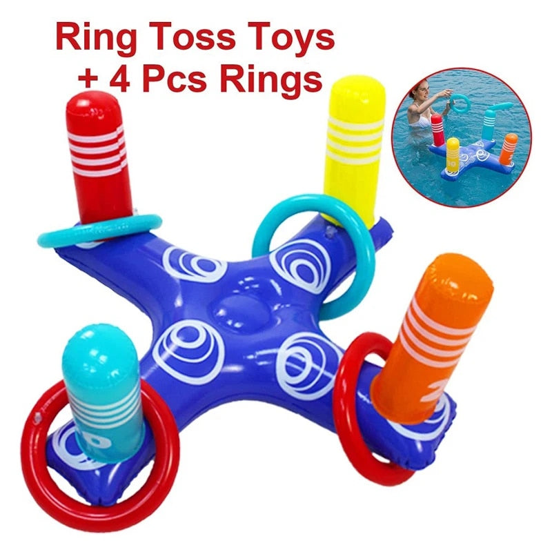 Pool Toys Games for Kids - Pool Basketball Hoop plus Inflatable Ring Toss Accessories for Kid Adult Water Play Swimming Pools Floats Sport Party Supplies
