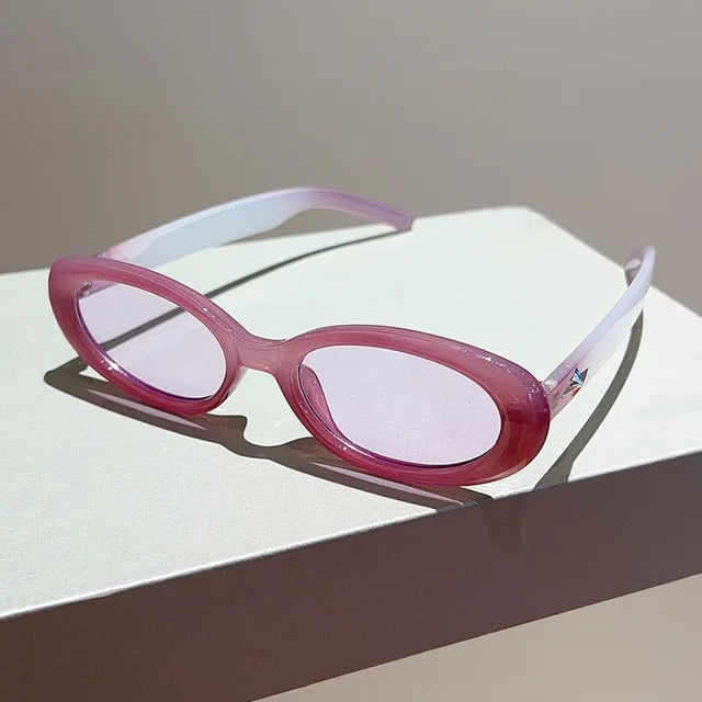 Women Oval Plastic Frame Sunglasses