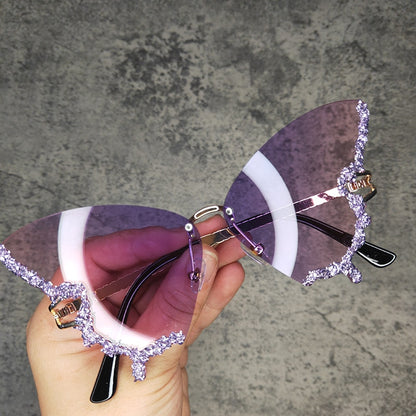 Butterfly Diamond Rhinestone Rimless Sunglasses