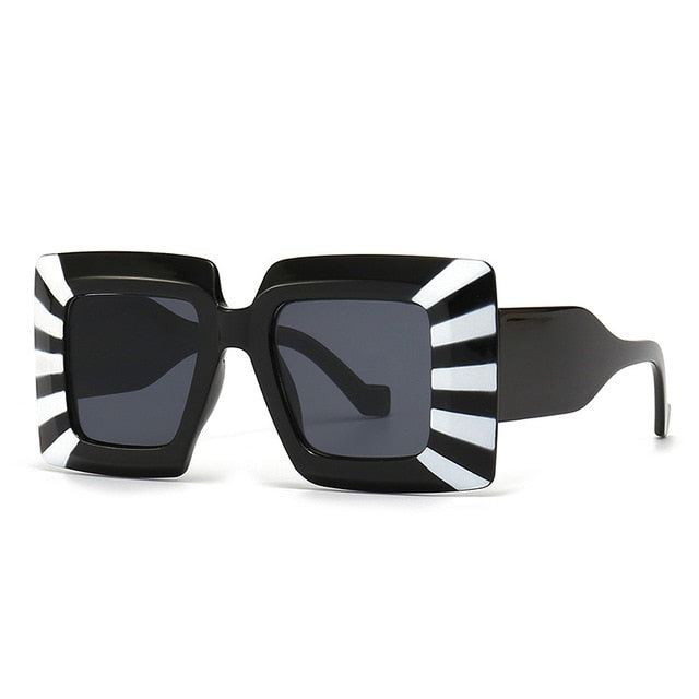 Oversize Stripe Plastic Frame Sunglasses