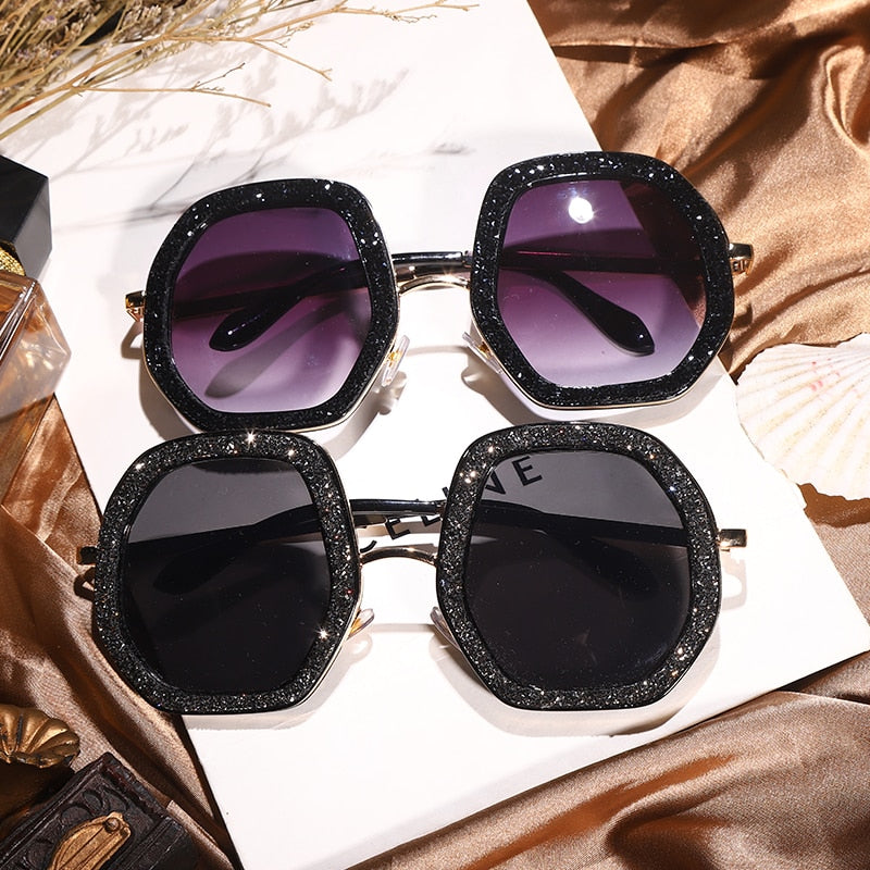 Oversize Odd Shape Glitter Round Sunglasses