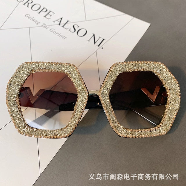 "Kendal" Glitter Oversize Round Sunglasses