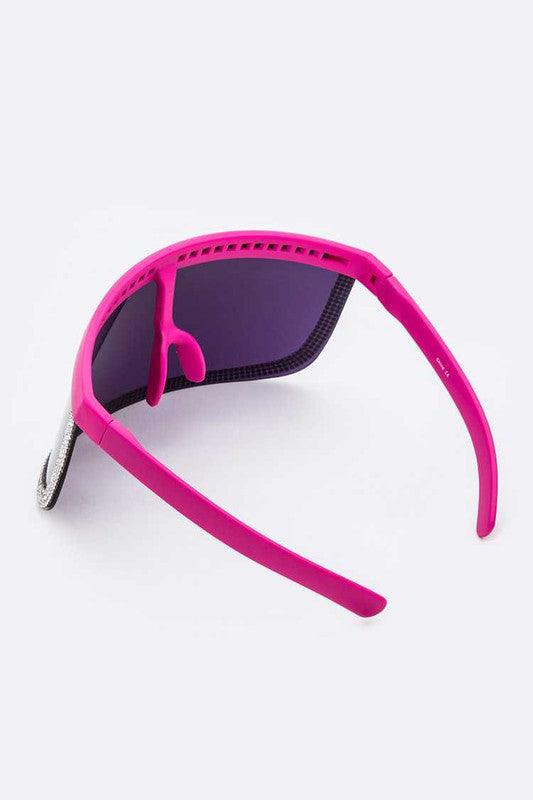 Rhinestone Trim Visor Shield Sunglasses - Weekend Shade Sunglasses